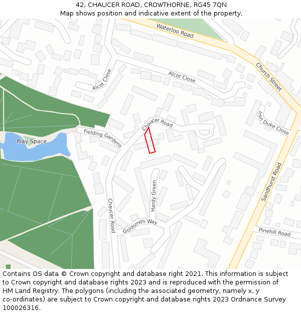 42, CHAUCER ROAD, CROWTHORNE, RG45 7QN: Location map and indicative extent of plot