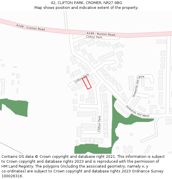 42, CLIFTON PARK, CROMER, NR27 9BG: Location map and indicative extent of plot