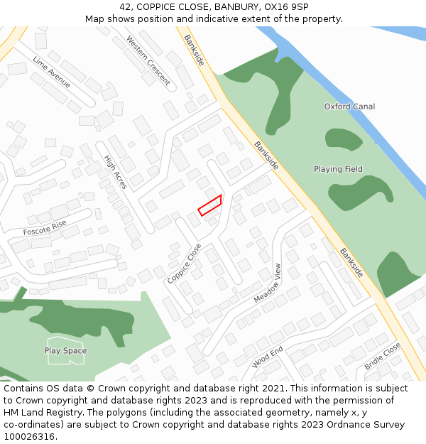 42, COPPICE CLOSE, BANBURY, OX16 9SP: Location map and indicative extent of plot