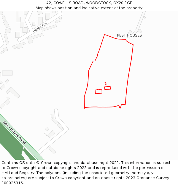 42, COWELLS ROAD, WOODSTOCK, OX20 1GB: Location map and indicative extent of plot