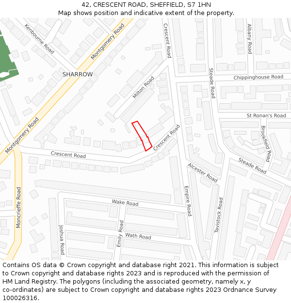 42, CRESCENT ROAD, SHEFFIELD, S7 1HN: Location map and indicative extent of plot