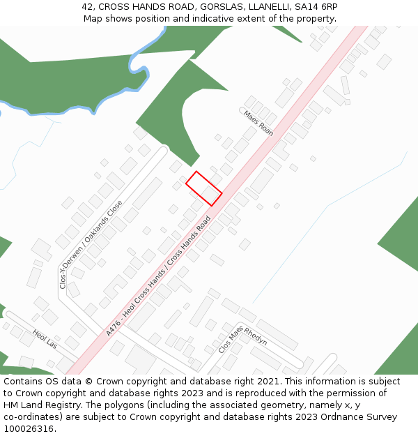 42, CROSS HANDS ROAD, GORSLAS, LLANELLI, SA14 6RP: Location map and indicative extent of plot