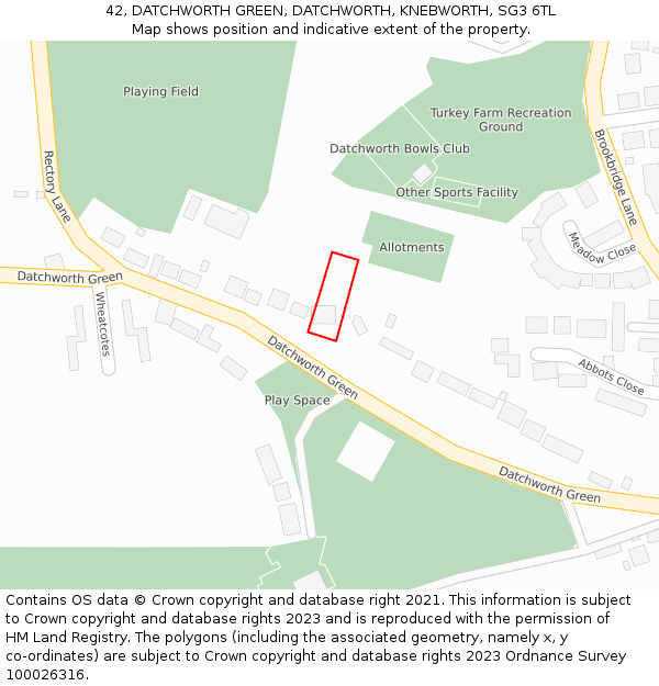 42, DATCHWORTH GREEN, DATCHWORTH, KNEBWORTH, SG3 6TL: Location map and indicative extent of plot