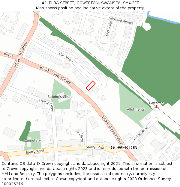 42, ELBA STREET, GOWERTON, SWANSEA, SA4 3EE: Location map and indicative extent of plot