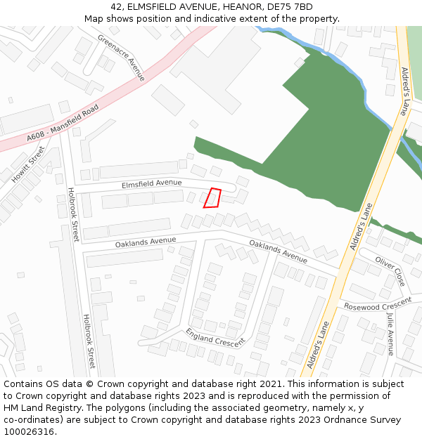 42, ELMSFIELD AVENUE, HEANOR, DE75 7BD: Location map and indicative extent of plot