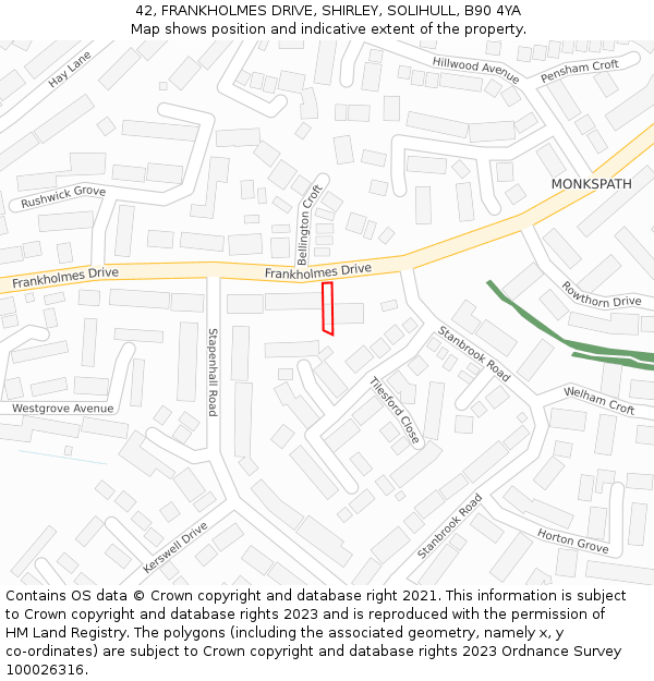 42, FRANKHOLMES DRIVE, SHIRLEY, SOLIHULL, B90 4YA: Location map and indicative extent of plot