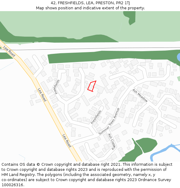 42, FRESHFIELDS, LEA, PRESTON, PR2 1TJ: Location map and indicative extent of plot