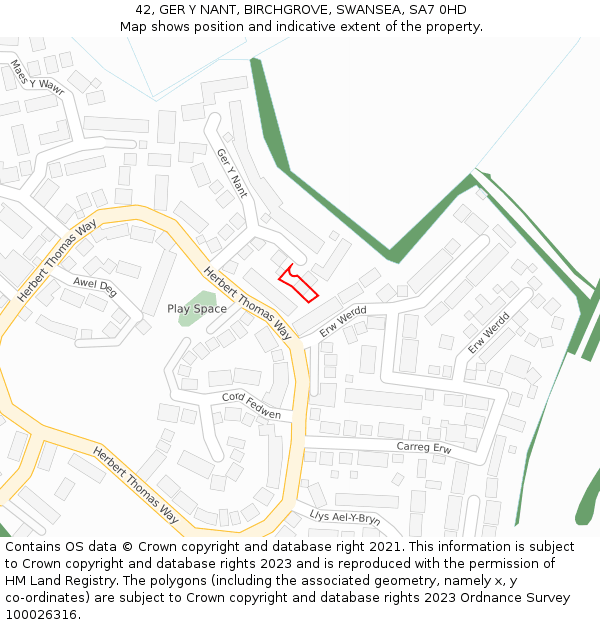 42, GER Y NANT, BIRCHGROVE, SWANSEA, SA7 0HD: Location map and indicative extent of plot