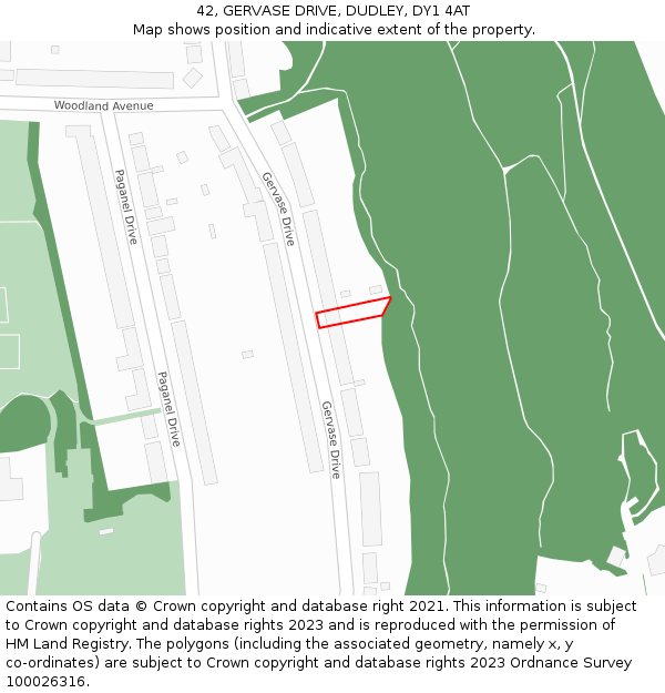 42, GERVASE DRIVE, DUDLEY, DY1 4AT: Location map and indicative extent of plot