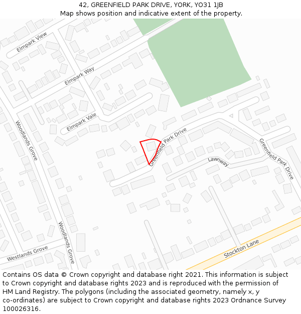 42, GREENFIELD PARK DRIVE, YORK, YO31 1JB: Location map and indicative extent of plot