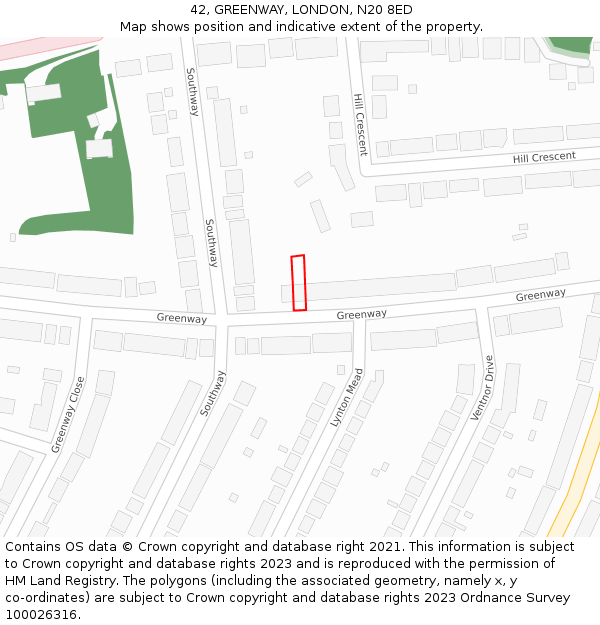 42, GREENWAY, LONDON, N20 8ED: Location map and indicative extent of plot