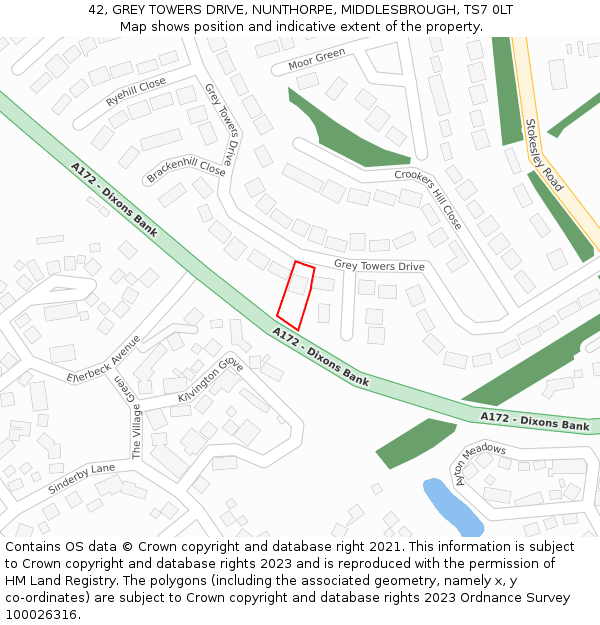 42, GREY TOWERS DRIVE, NUNTHORPE, MIDDLESBROUGH, TS7 0LT: Location map and indicative extent of plot