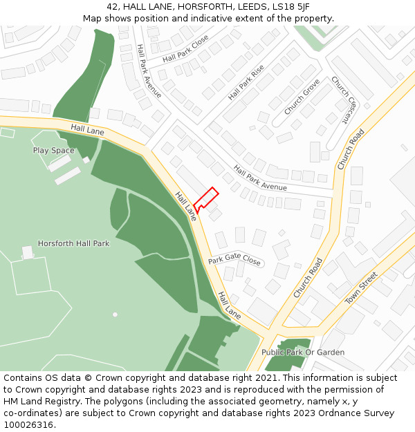 42, HALL LANE, HORSFORTH, LEEDS, LS18 5JF: Location map and indicative extent of plot