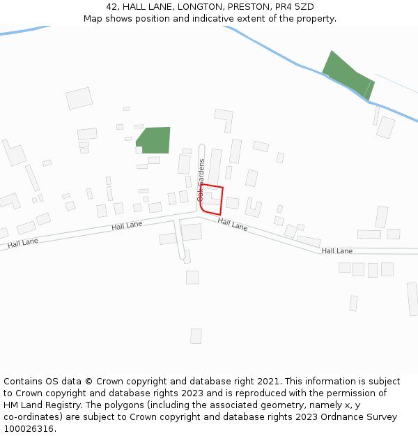 42, HALL LANE, LONGTON, PRESTON, PR4 5ZD: Location map and indicative extent of plot