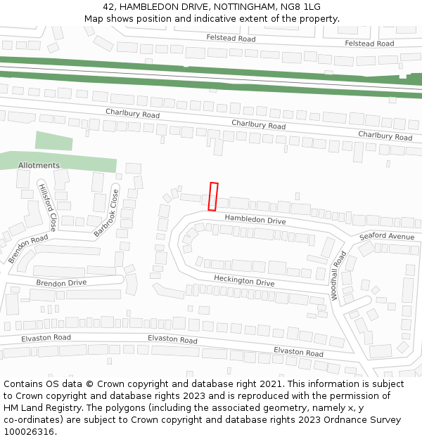 42, HAMBLEDON DRIVE, NOTTINGHAM, NG8 1LG: Location map and indicative extent of plot