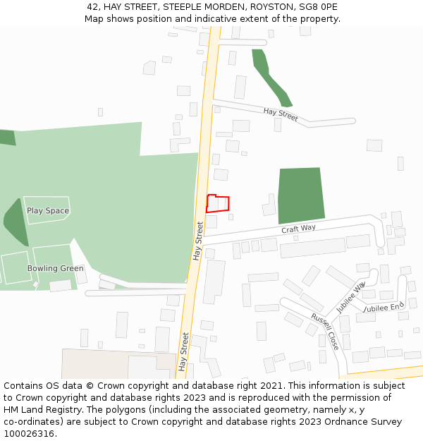 42, HAY STREET, STEEPLE MORDEN, ROYSTON, SG8 0PE: Location map and indicative extent of plot