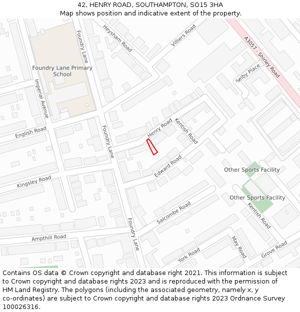 42, HENRY ROAD, SOUTHAMPTON, SO15 3HA: Location map and indicative extent of plot