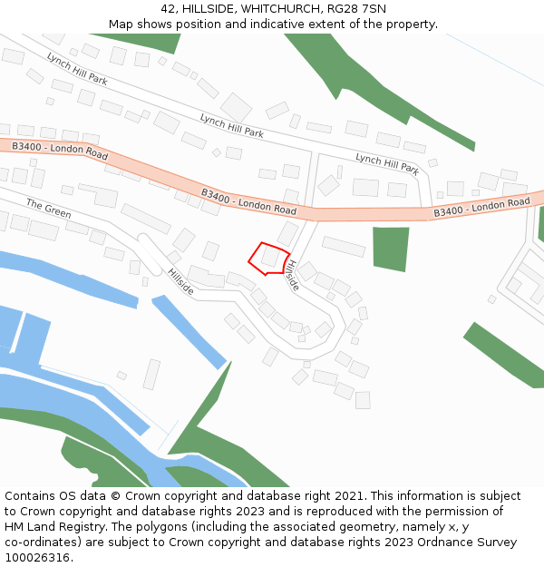 42, HILLSIDE, WHITCHURCH, RG28 7SN: Location map and indicative extent of plot