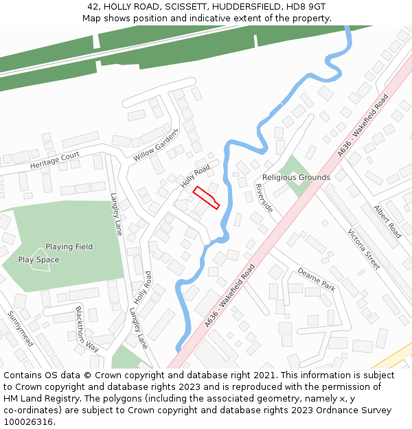 42, HOLLY ROAD, SCISSETT, HUDDERSFIELD, HD8 9GT: Location map and indicative extent of plot