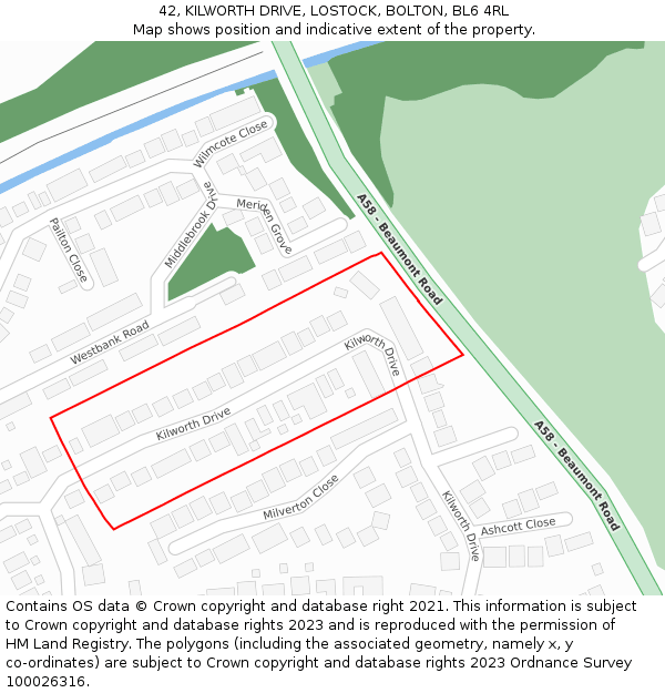 42, KILWORTH DRIVE, LOSTOCK, BOLTON, BL6 4RL: Location map and indicative extent of plot