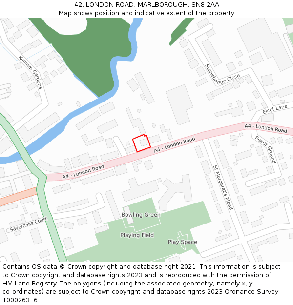 42, LONDON ROAD, MARLBOROUGH, SN8 2AA: Location map and indicative extent of plot