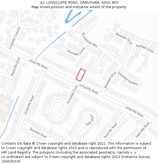 42, LONGCLIFFE ROAD, GRANTHAM, NG31 8DY: Location map and indicative extent of plot