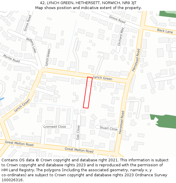 42, LYNCH GREEN, HETHERSETT, NORWICH, NR9 3JT: Location map and indicative extent of plot