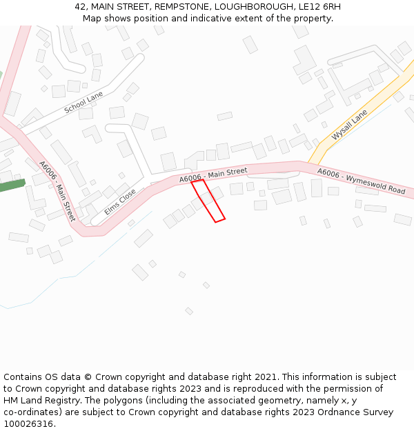 42, MAIN STREET, REMPSTONE, LOUGHBOROUGH, LE12 6RH: Location map and indicative extent of plot