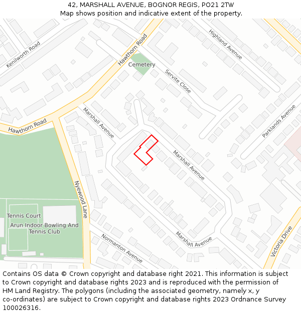 42, MARSHALL AVENUE, BOGNOR REGIS, PO21 2TW: Location map and indicative extent of plot