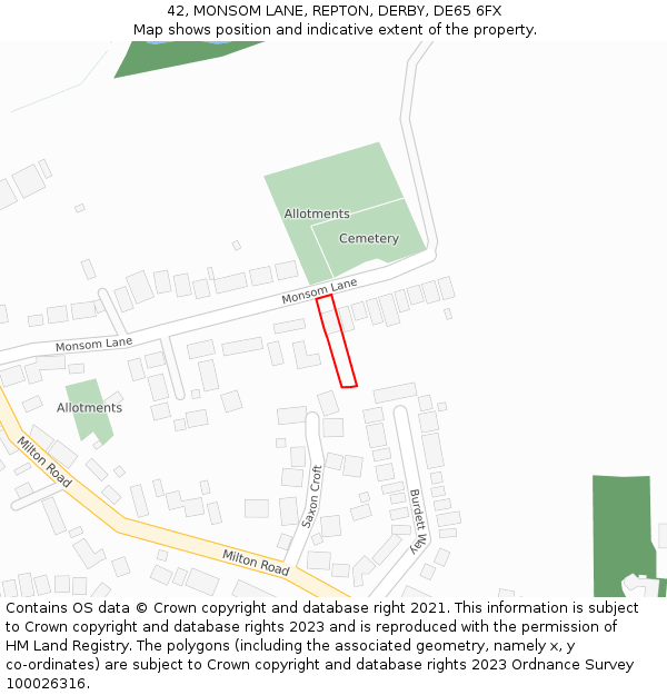 42, MONSOM LANE, REPTON, DERBY, DE65 6FX: Location map and indicative extent of plot