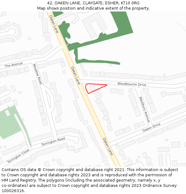 42, OAKEN LANE, CLAYGATE, ESHER, KT10 0RG: Location map and indicative extent of plot