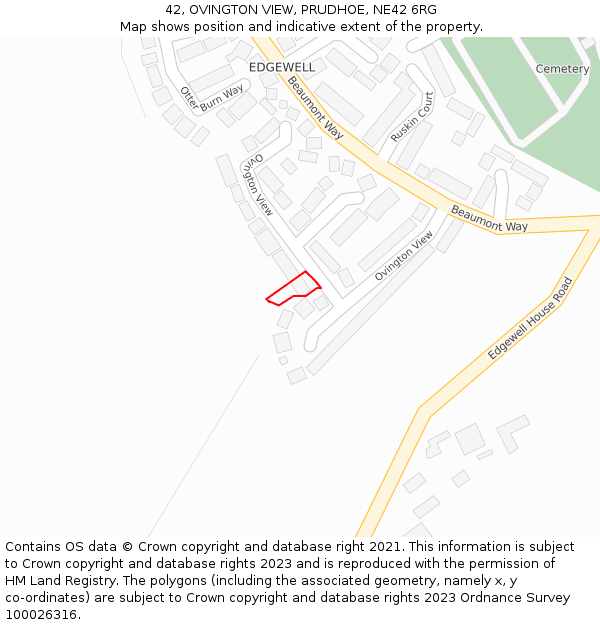 42, OVINGTON VIEW, PRUDHOE, NE42 6RG: Location map and indicative extent of plot