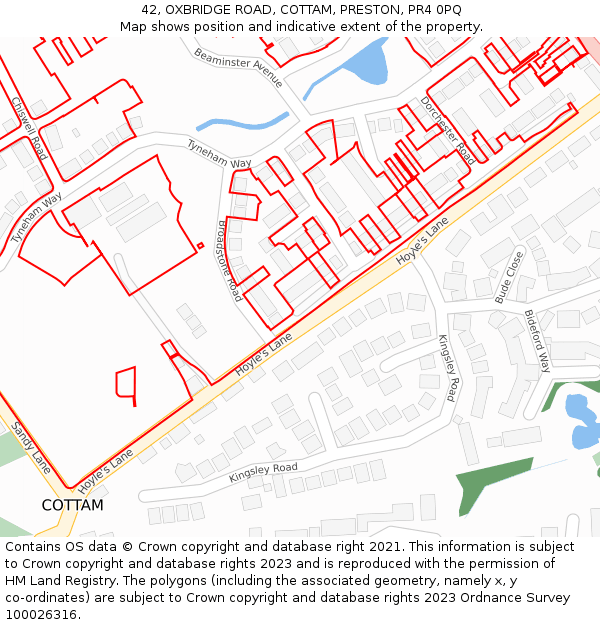 42, OXBRIDGE ROAD, COTTAM, PRESTON, PR4 0PQ: Location map and indicative extent of plot