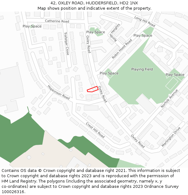 42, OXLEY ROAD, HUDDERSFIELD, HD2 1NX: Location map and indicative extent of plot