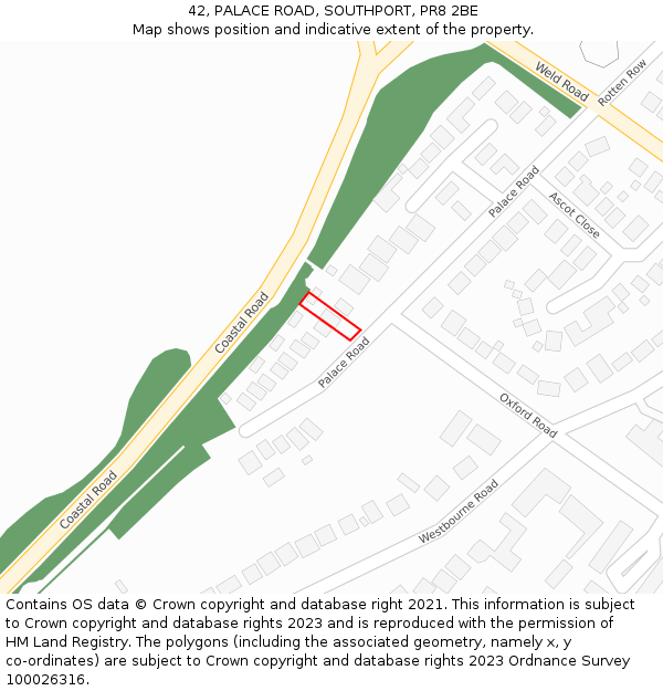 42, PALACE ROAD, SOUTHPORT, PR8 2BE: Location map and indicative extent of plot