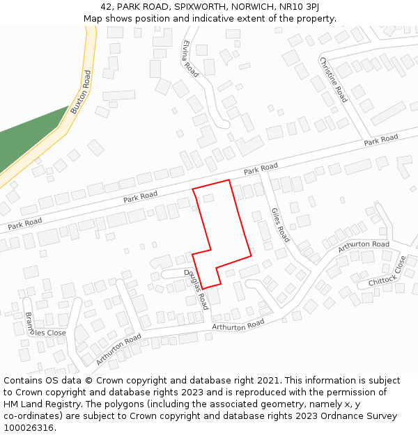 42, PARK ROAD, SPIXWORTH, NORWICH, NR10 3PJ: Location map and indicative extent of plot