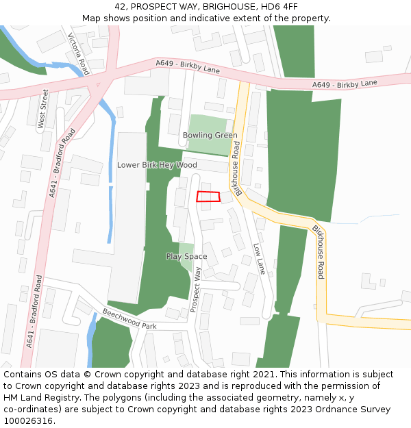 42, PROSPECT WAY, BRIGHOUSE, HD6 4FF: Location map and indicative extent of plot