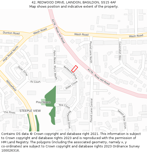 42, REDWOOD DRIVE, LAINDON, BASILDON, SS15 4AF: Location map and indicative extent of plot