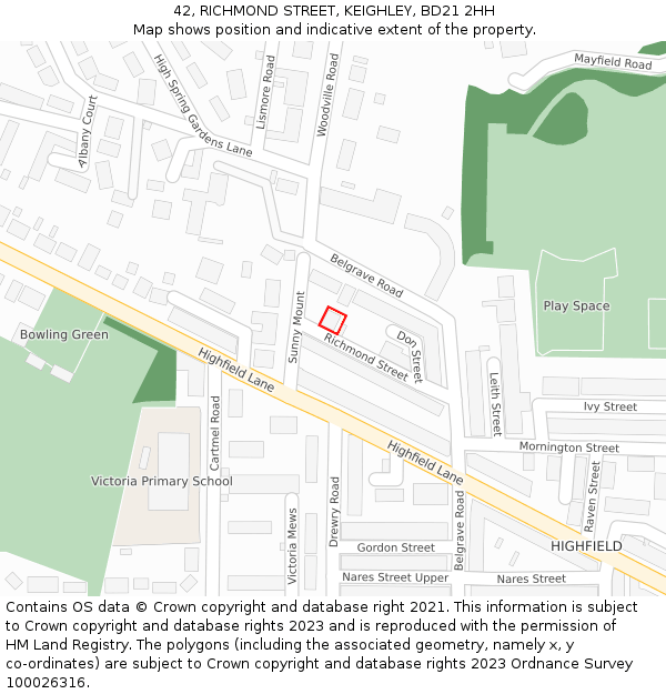 42, RICHMOND STREET, KEIGHLEY, BD21 2HH: Location map and indicative extent of plot