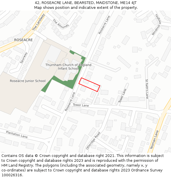 42, ROSEACRE LANE, BEARSTED, MAIDSTONE, ME14 4JT: Location map and indicative extent of plot