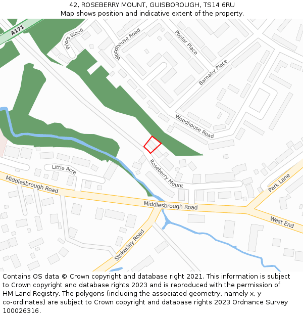 42, ROSEBERRY MOUNT, GUISBOROUGH, TS14 6RU: Location map and indicative extent of plot