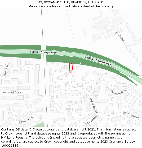 42, ROWAN AVENUE, BEVERLEY, HU17 9UN: Location map and indicative extent of plot