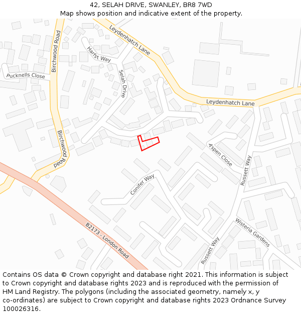 42, SELAH DRIVE, SWANLEY, BR8 7WD: Location map and indicative extent of plot