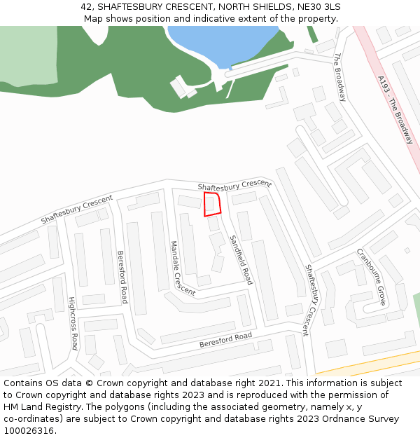 42, SHAFTESBURY CRESCENT, NORTH SHIELDS, NE30 3LS: Location map and indicative extent of plot