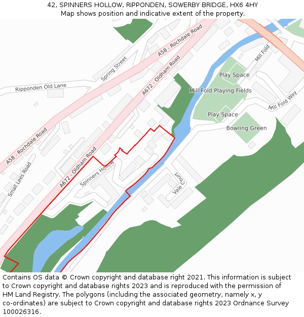 42, SPINNERS HOLLOW, RIPPONDEN, SOWERBY BRIDGE, HX6 4HY: Location map and indicative extent of plot