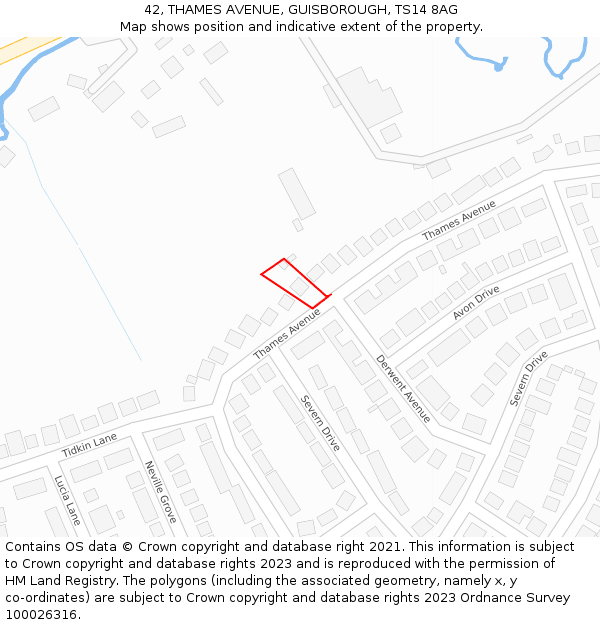 42, THAMES AVENUE, GUISBOROUGH, TS14 8AG: Location map and indicative extent of plot