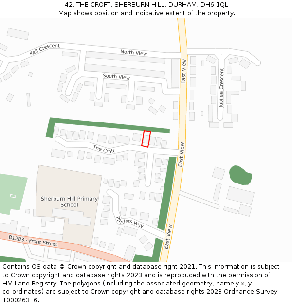 42, THE CROFT, SHERBURN HILL, DURHAM, DH6 1QL: Location map and indicative extent of plot
