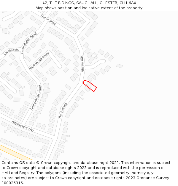 42, THE RIDINGS, SAUGHALL, CHESTER, CH1 6AX: Location map and indicative extent of plot