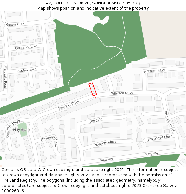 42, TOLLERTON DRIVE, SUNDERLAND, SR5 3DQ: Location map and indicative extent of plot