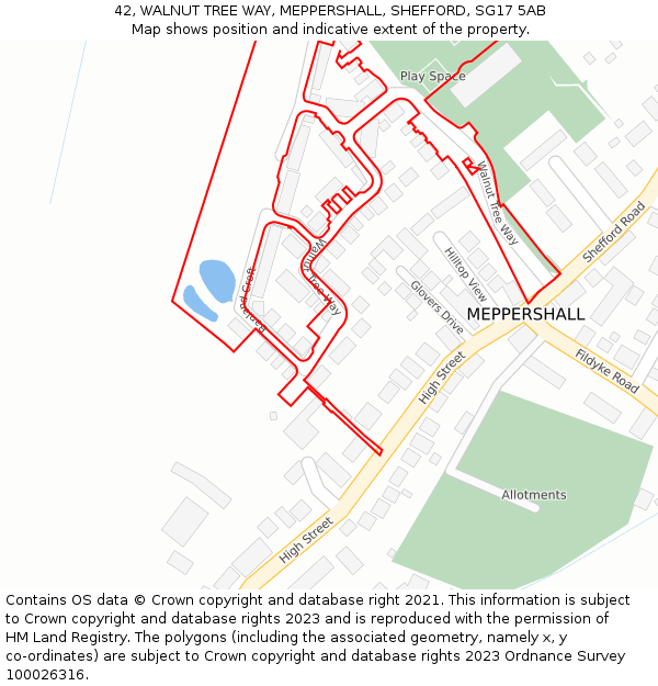 42, WALNUT TREE WAY, MEPPERSHALL, SHEFFORD, SG17 5AB: Location map and indicative extent of plot